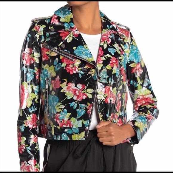Walter Baker Lambskin Leather Floral Moto Jacket. - Picture 1 of 8